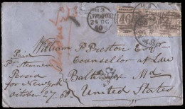 GREAT BRITAIN. 1860 (25 Oct) Liverpool To Baltimore, MD, USA. Envelope Franked QV 6d Lilac, Vertical Pair (SG 70x2, Cat  - ...-1840 Vorläufer