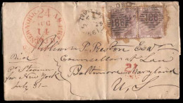 GREAT BRITAIN. 1861 (July 29). Dublin To Baltimore, MD, USA. Envelope Franked QV 6d Pale Lilac Horizontal Pair (SG 70x2, - ...-1840 Vorläufer