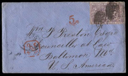 GREAT BRITAIN. 1859 (Oct 26) Dewsbury, Via Bailey And Manchester To Baltimore, MD, USA. Envelope Franked QV 6d Lilac Hor - ...-1840 Vorläufer