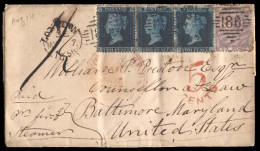 GREAT BRITAIN. 1858 (May 7) Dublin To Baltimore, MD, USA. Envelope Franked QV 2d Blue Perf 14 Horizontal Strip Of Three  - ...-1840 Préphilatélie