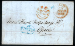 GREAT BRITAIN. 1848 (10 May). GREAT BRITAIN - CHANNEL ISLANDS. Jersey To Portugal. EL. Large Letters Red Cds (xxx) Perfe - ...-1840 Préphilatélie