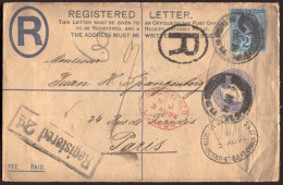 GREAT BRITAIN. 1894. Registered Stationery Envelope To Paris + Mark "Reg. 2d" + Adtl. Scarce. VF. - ...-1840 Voorlopers