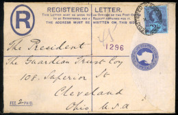 GREAT BRITAIN. 1896. Registered Stationery Envelope + Additional To USA. F-VF. - ...-1840 Vorläufer