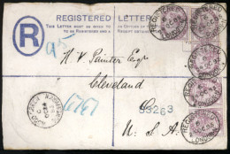 GREAT BRITAIN. 1885. Wood Green To USA. Registered Stationery Envelope Plus Additional Multiple Franking. - ...-1840 Prephilately