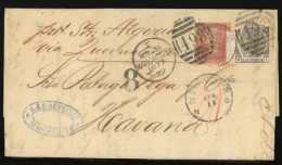 GREAT BRITAIN. G.B.-USA-CUBA. 1877 (31 March). Manchester To Cuba. EL Franked 1d + 6d (defective). Via Queenstown/previo - ...-1840 Préphilatélie