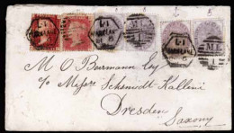 GREAT BRITAIN. 1882 (Dec 6). Unusual Cover To Dresden Franked By 2x1d Red From Different Plate Numbers, Three Postal Fis - ...-1840 Prephilately