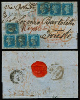 GREAT BRITAIN. 1853 (19 Aug). London To Triest. REGISTERED E. Franked 1841 2d Blue (SG 14) (x7) Single, Two Horiz Strips - ...-1840 Préphilatélie