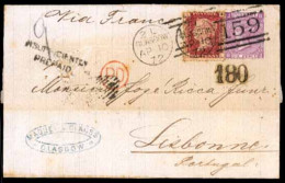 GREAT BRITAIN. 1872. E.L. To LISBON Franked 6d. Plus 1d. Late Fee Cancelled GLASGOW '159' Duplex. Found To Be Overweight - ...-1840 Préphilatélie