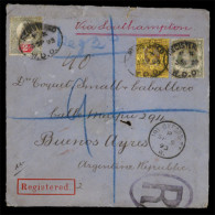 GREAT BRITAIN. 1894. Registered Cover From London To Buenos Aires, ARGENTINA Franked By Perfinned Jubilee 2d, 3d Ad 1s D - ...-1840 Vorläufer