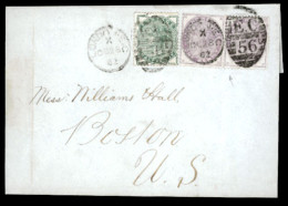 GREAT BRITAIN. 1882 (28 Oct). London To Boston, U.S. With 1/2d. Green In Combination With Inland Revenue 1d. Lilac (2) U - ...-1840 Vorläufer
