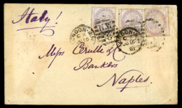 GREAT BRITAIN. 1881 (16 June). London To Naples. Envelope Bearing Inland Revenue 1d. (3) Tied By "N.W. / 8" Duplex, Rare - ...-1840 Precursori