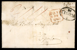 GREAT BRITAIN. 1823(4 Feb).  Dublin To Oporto (27 Feb).  1ºE.L. Red Box "Paid/Feb4/1823" And Oval "24/Lisboa/2" Charged  - ...-1840 Vorläufer