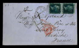 GREAT BRITAIN. 1860. London To Saint Peray/France. Blue Envelope Bearing 2d Blue Pair, Plate 8 (S.G. 45) Tied London Can - ...-1840 Prephilately