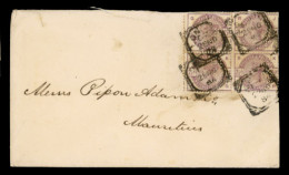 GREAT BRITAIN. 1884. London To Mauritius. Envelope Franked With 2½ D. Lilac BLOCK OF FOUR (S.G.190/Sc.101), Perfin Comme - ...-1840 Préphilatélie