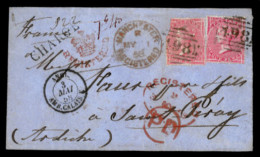 GREAT BRITAIN. 1858. (May 1) Manchester To Saint Peray. Small Registered Blue Envelope Bearing 4d Rose X2, 3 Shades, One - ...-1840 Préphilatélie
