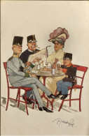 German Types Policemen Officers And A Lady In A Cafe Artist Signed I-VF 588 - Europa