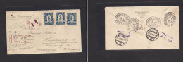 HONDURAS. 1926 (25 Mar) Amapala - Germany, Hamburg (23 April) Registered Multifkd Env. Via Panama + R - Lilac Cachet. Be - Honduras