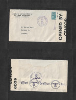 HONDURAS. 1940 (20 Ene) La Cuba - Germany, Hamburg. 15c Blue Fkd Env Violet Cds British + Nazi Censorship Labels. - Honduras