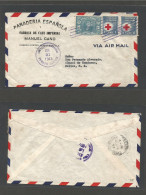 HONDURAS. 1943 (31 July) Puerto Cortes - Belize, British Honduras (6 Aug) Air Multifkd Env Incl Double Red Cross 1c Stam - Honduras