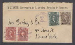 HONDURAS. 1907 (6 June). Tegucigalpa - USA / NY. Multifkd Env 15c Rate Tricolor. VF And Scarce Item. - Honduras