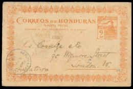 HONDURAS. 1900 (November). Trujillo / Honduras - UK / London. 2c Stat Card Train Issue. VF. Via New Orleans. Scarce. - Honduras