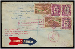 HONDURAS. 1933 (21 Oct). Tegucigalpa - UK. Reg Air Multifkd Ovptd Official Env. Arrival Cds. Internal Stamp. - Honduras