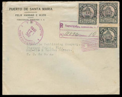 HONDURAS. 1928. Tegucigalpa - USA. Regulated Multifkd Env. VF. 6c Black (x3). - Honduras