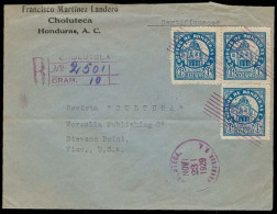 HONDURAS. 1929. Choluteca - USA. Registered Multifkd Env. 6c Blue X3. VF. Nice Town Overseas Usage. - Honduras