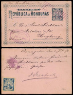 HONDURAS. 1896. Amapala - HONG KONG. 2c Stat Card + 1 Adtl On Reverse. Via San Francisco. Registr Used + Dest. - Honduras