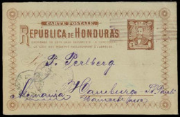 HONDURAS. 1897. Amapala - Germany. 3c Stat Card. Via NY. - Honduras