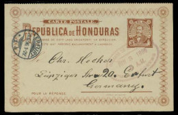 HONDURAS. 1896. Tegucigalpa - Germany. 3c Stat Card (doble). Fine Used. - Honduras