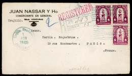 HONDURAS. 1925. Trujillo To France. Registered Franked (3 Stamps) Env. - Honduras