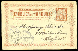 HONDURAS. 1898. Yuscaran - USA. 3c Stat Card. Via Tegucigalpa. Scarce Used + Town Usage. - Honduras