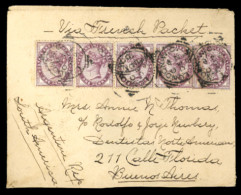GREAT BRITAIN. 1893. London To Argentina. Env.frkd 5x1d Lilac Stamps. Fine. - ...-1840 Precursori