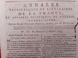 JOURNAL N° 2 ANNALES PATRIOTIQUES ET LITTERAIRES DE LA FRANCE 4 OCTOBRE 1789 DIRIGE PAR MERCIER - Journaux Anciens - Avant 1800