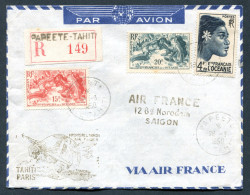 RC 27246 OCEANIE 1950 TAHITI - PARIS POUR L INDOCHINE FFC 1er VOL TB - Cartas & Documentos