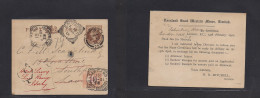Great Britain - Stationery. 1901 (Feb 15) London - Italy, San Remo (19 Febr) 1/2d Brown Stat Card, Taxed + Italian P. Du - ...-1840 Vorläufer