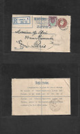 Great Britain - Stationery. 1912 (8 Jan) London - France, Paris (9 Jan) Registered 3d Brown Stat Env + Adtl. Fine. - ...-1840 Precursores