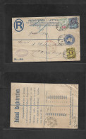 Great Britain - Stationery. 1894 (4 April) Dewsbury - Germany, Wunzburg (6 Apr) Registered 2d Blue Stat Env + 3 Adtl PER - ...-1840 Precursori