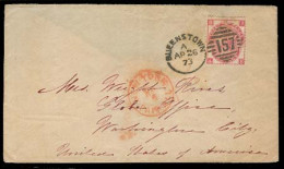GREAT BRITAIN. 1873 (26 April). Queenstown / Ireland - USA. Fkd Env. 3d Rose Large Corner Letters. VF. - ...-1840 Precursori