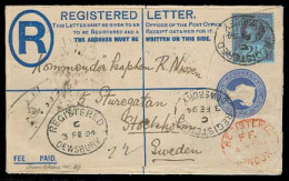 GREAT BRITAIN. 1894 (5 Feb). Dewsbury - Sweden. Reg 2d Stat Env + 2 1/2 Adtl. Fine. - ...-1840 Préphilatélie