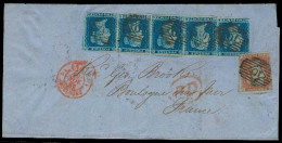 GREAT BRITAIN. 1852 (9 Nov). London - France. EL Bearing 2d DA-DE, Horizontal Strip Of Five, DA Touched At Left, Good To - ...-1840 Precursores