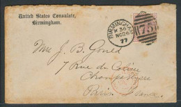 GREAT BRITAIN. 1877 (26 Nov). Birmingham - France. US Consulate. Env Fkd 2 1/2d Plate 9. - ...-1840 Precursori