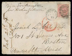 GREAT BRITAIN. 1875. London - USA. Env Fkd 3d Pl 15. Via Southamton Per Hohenzollen. - ...-1840 Vorläufer