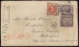 GREAT BRITAIN. 1888. South Petherton - USA. Sunfield - Michigan. Multifkd + "A" + Unclaimed. Lovely. - ...-1840 Préphilatélie