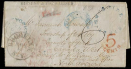 GREAT BRITAIN. CANADA - USA - GB. 1851 (Oct 31). Kirby Moonside / York - CANADA West. EL Carried To US Red Boston Packet - ...-1840 Vorläufer