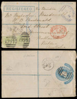 GREAT BRITAIN. 1878. Liverpool - Australia. Registr 2d Stat Env + Adtls 4d Green Vert Pair, Pl. 16, Tied 466 Blue Reg. L - ...-1840 Prephilately