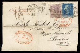 GREAT BRITAIN. 1861. Liverpool - London. Registr E Frkd 2d Fine Engraved + 6d. Red Ovals Reg Marks. Fine. - ...-1840 Precursori