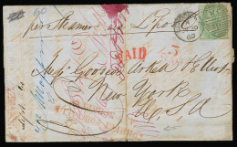 GREAT BRITAIN. 1860 (Jly 20). London - USA (4 Sept 60). EL Fkd 1 Sh With "CORRECT FOR POSTAGE / AND SCHEDULE" + Paid + 5 - ...-1840 Precursori