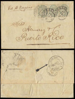 GREAT BRITAIN. 1886. London - PUERTO RICO. EL Frkd 4d Strip Of Three. Via French Steamer On Reverse "Ligne B / Paq. Fr N - ...-1840 Precursori